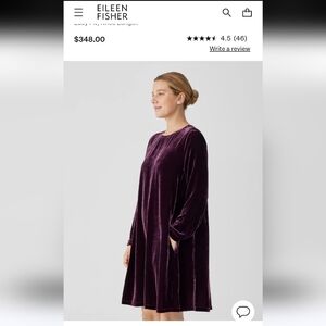 Eileen Fisher Dress XXS Velvet Crew Neck NWT Purple Velvet Silk $348 Whimisgoth
